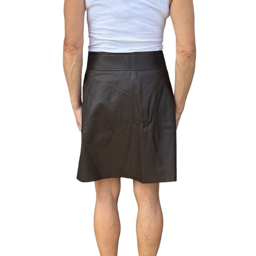 Massimo Dutti Mini A Line Skirt Genuine Leather Brown Front Zip Large NWT $200 - Picture 10 of 16